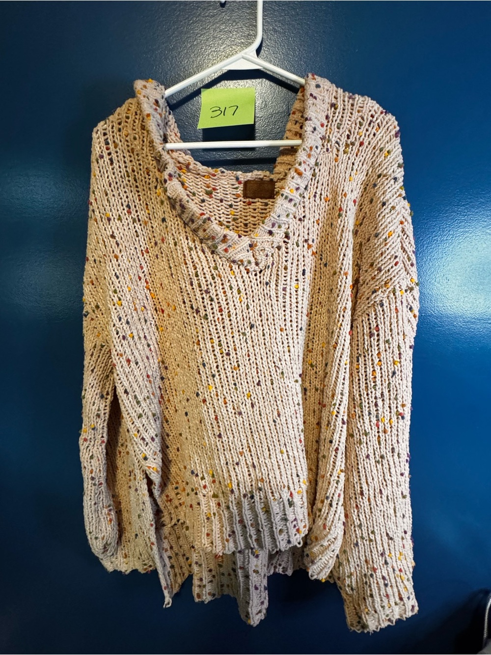 POL Cream Speckled Cowl-Neck Knit Sweater